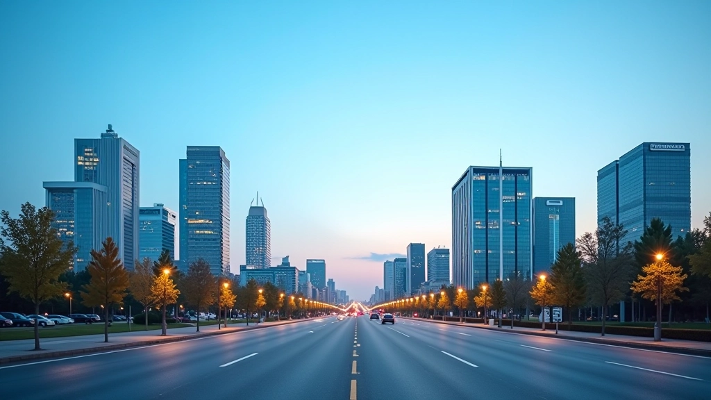 Вид на улицы Астаны днём, деловой район с офисными зданиями