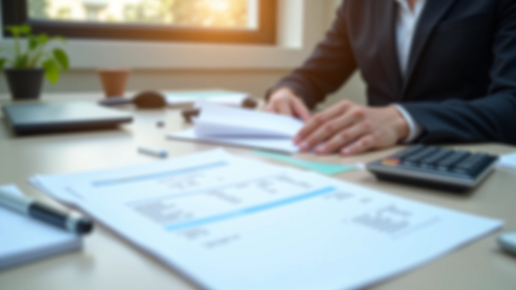 Счёта и квитанции об оплате на столе с бухгалтерским калькулятором и папками с документами