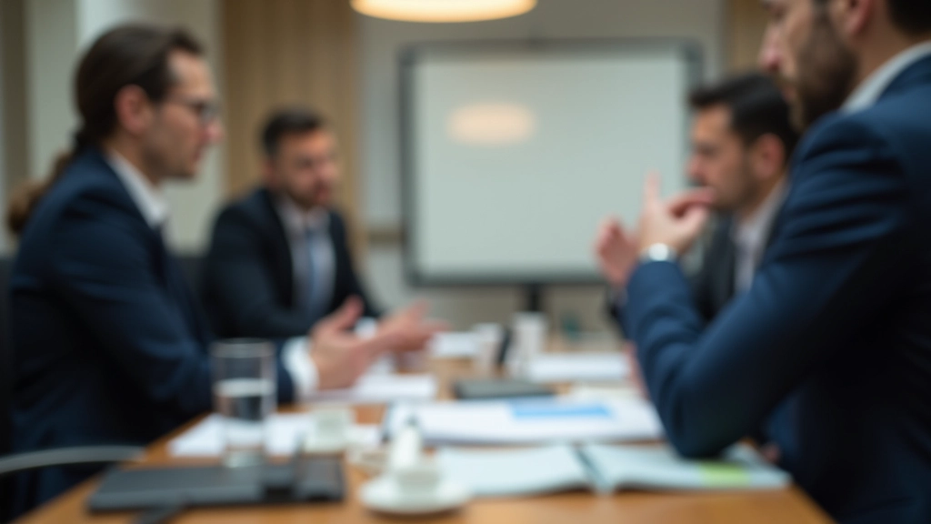 Встреча в переговорной комнате, люди обсуждают условия контракта, кофе на столе