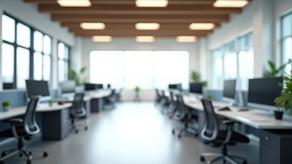 Интерьер офисного помещения с рабочими местами, столами и стульями