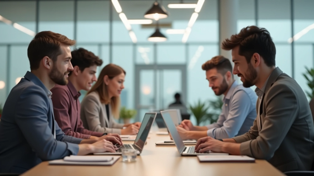 Люди работают вместе в коворкинге, обсуждают проекты за столом, атмосфера сотрудничества